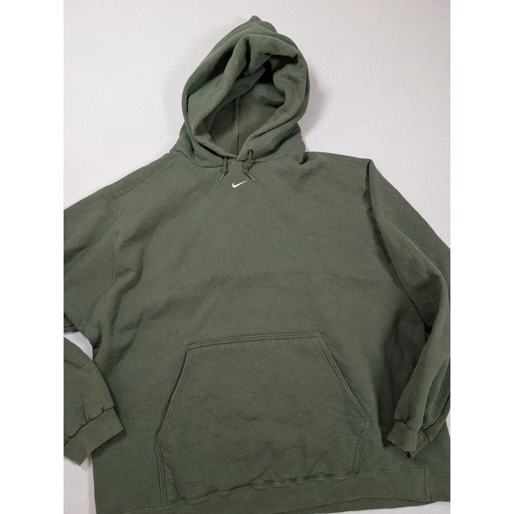 Vintage 90s Nike Center Swoosh Hoodie Olive Green XXL 2XL White Logo Streetwear